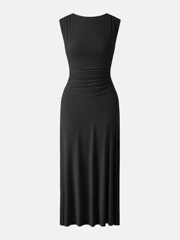 Ogl Black Eco-Skinkiss Breezy Cooling Side Ruched Maxi Dress
